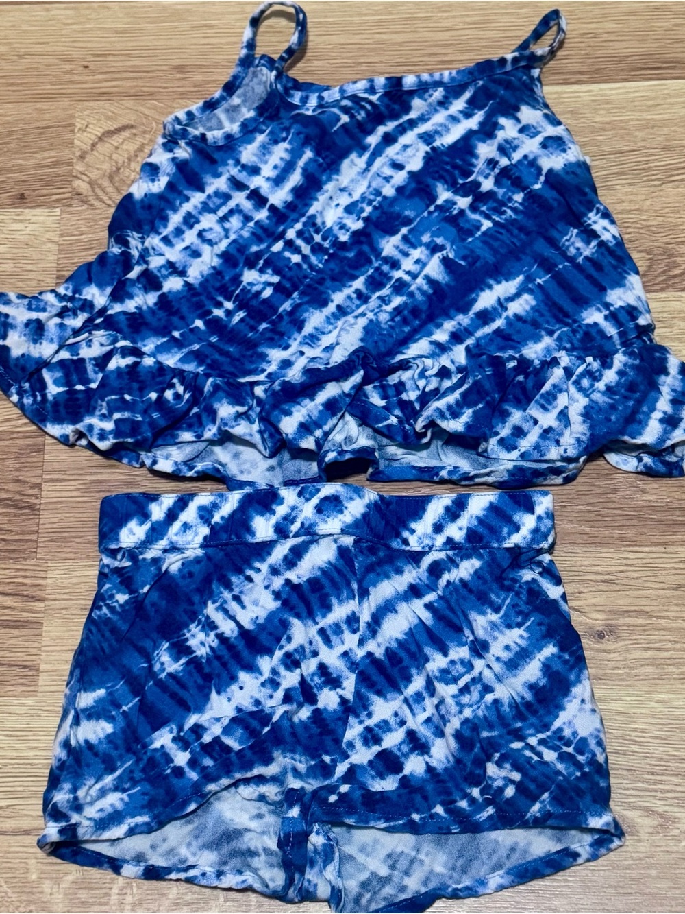 Jumping Beans Blue and White Tie-Dye Ruffle Tank & Shorts Set, Size 12M